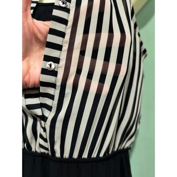 Freebird Sleeveless Maxi Dress With Sheer Striped Overlay, Blk/Wht, Size S - Picture 3 of 7